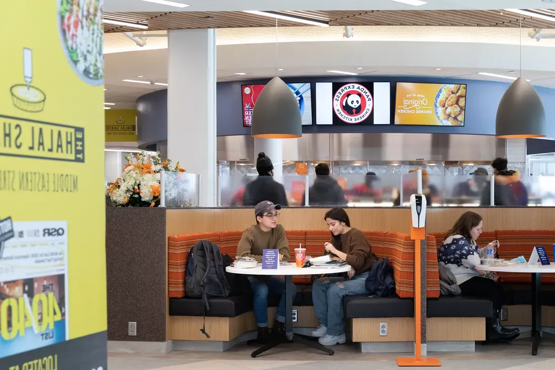 The inside of the Schine Student Center eatery.